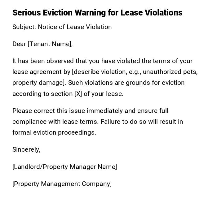 Serious Eviction Warning for Lease Violations Serious Eviction Warning for Lease Violations