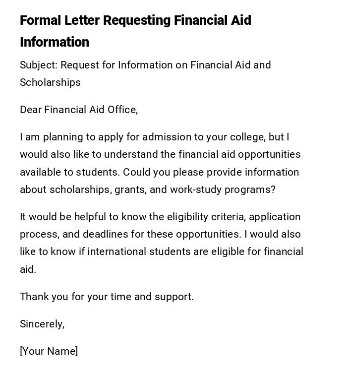 Formal Letter Requesting Financial Aid Information Formal Letter Requesting Financial Aid Information