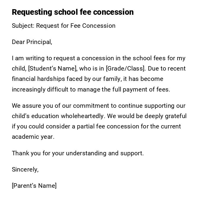 Requesting school fee concession Requesting school fee concession