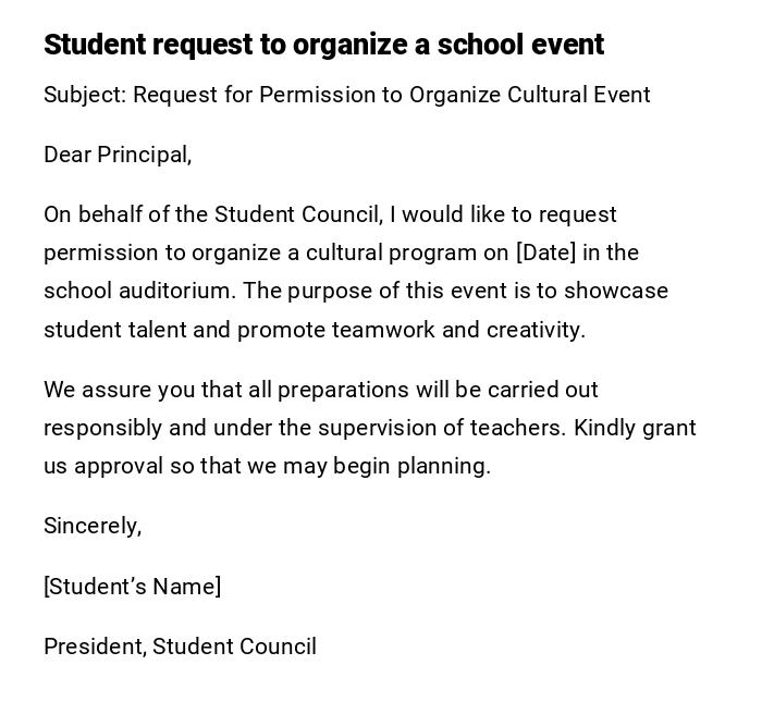 Student request to organize a school event Student request to organize a school event