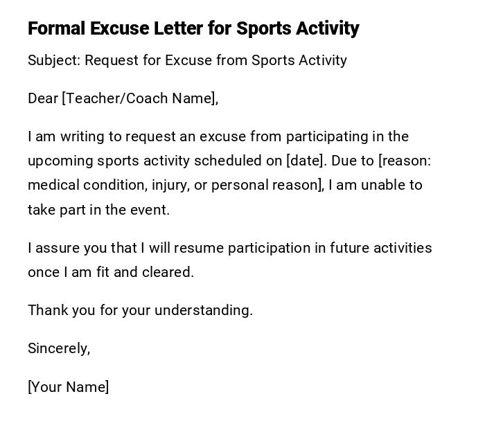 Formal Excuse Letter for Sports Activity Formal Excuse Letter for Sports Activity