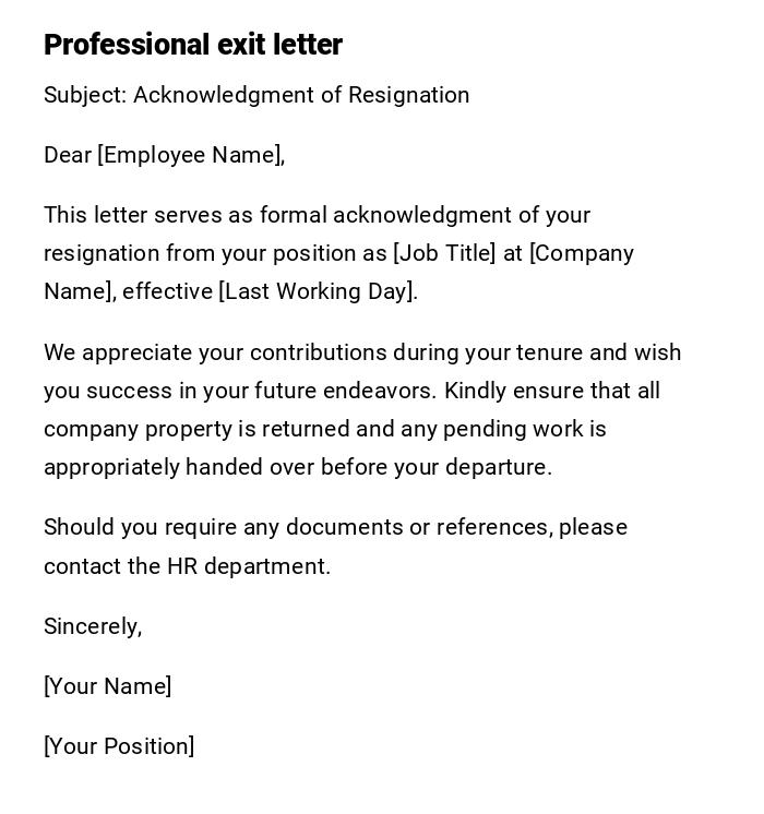 Professional exit letter Professional exit letter
