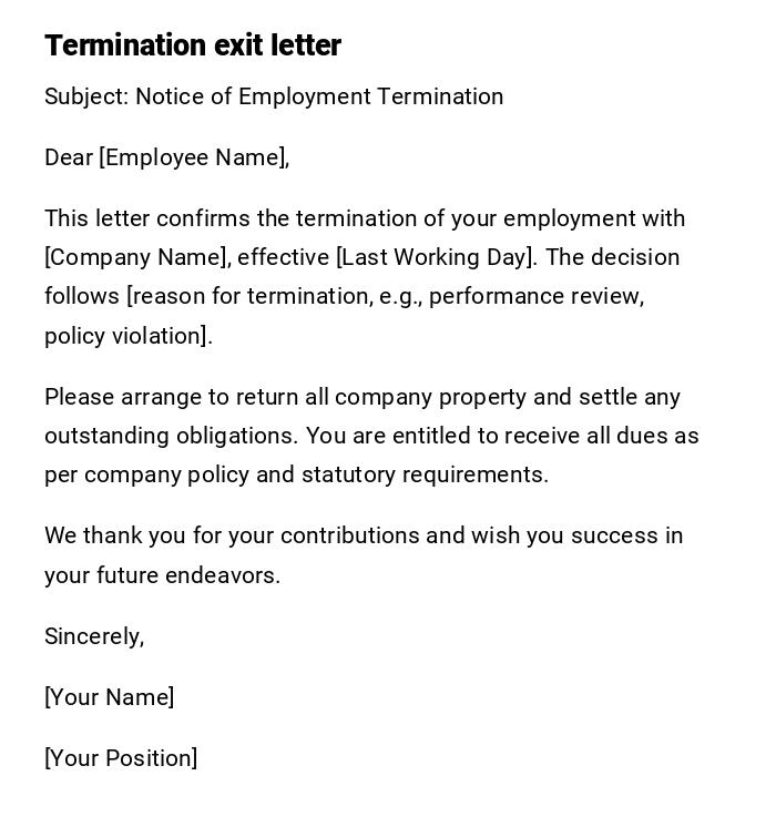 Termination exit letter Termination exit letter