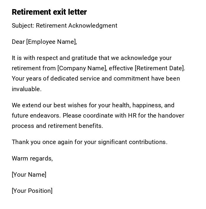 Retirement exit letter Retirement exit letter