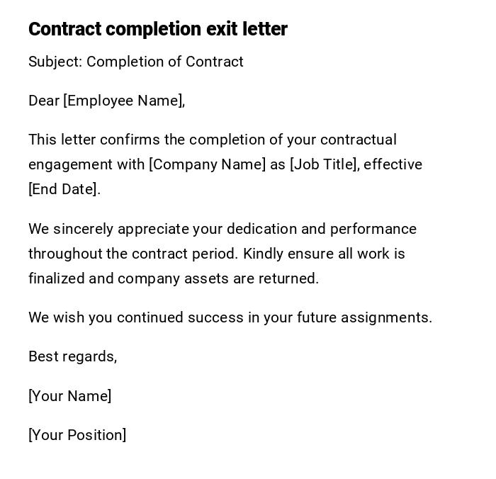 Contract completion exit letter Contract completion exit letter