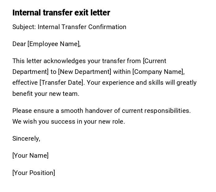 Internal transfer exit letter Internal transfer exit letter