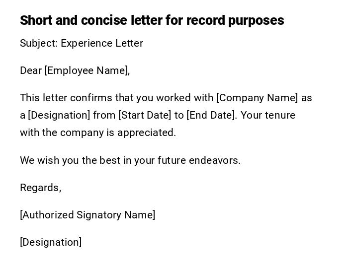 Short and concise letter for record purposes Short and concise letter for record purposes