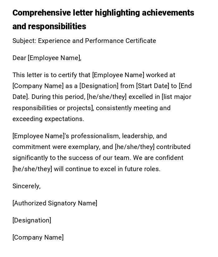 Comprehensive letter highlighting achievements and responsibilities Comprehensive letter highlighting achievements and responsibilities