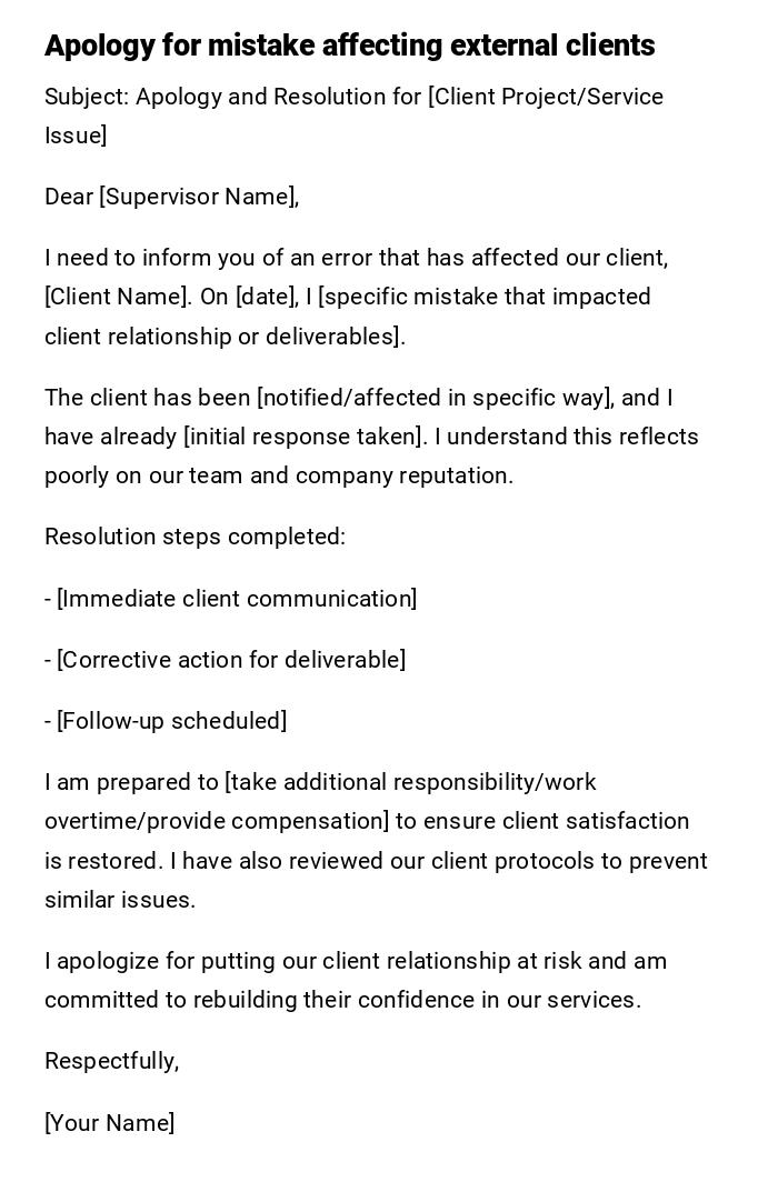 Apology for mistake affecting external clients Apology for mistake affecting external clients