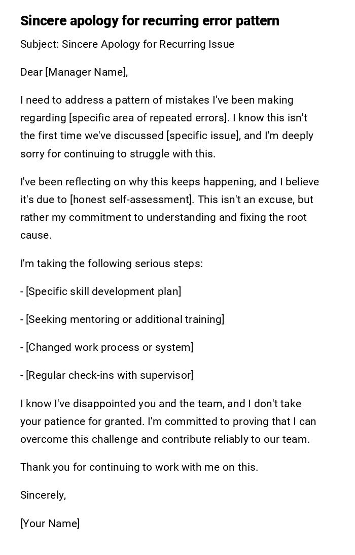 Sincere apology for recurring error pattern Sincere apology for recurring error pattern