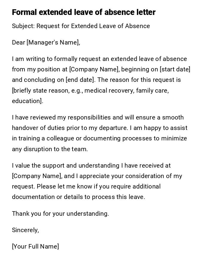 Formal extended leave of absence letter Formal extended leave of absence letter