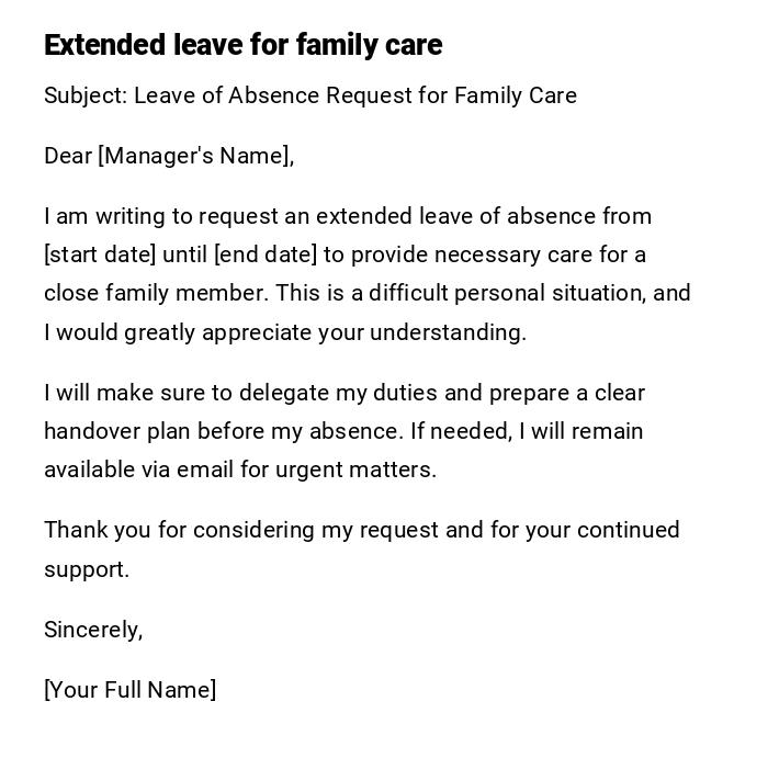 Extended leave for family care Extended leave for family care