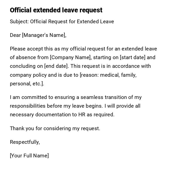 Official extended leave request Official extended leave request