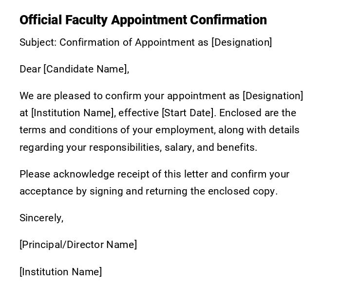 Official Faculty Appointment Confirmation Official Faculty Appointment Confirmation