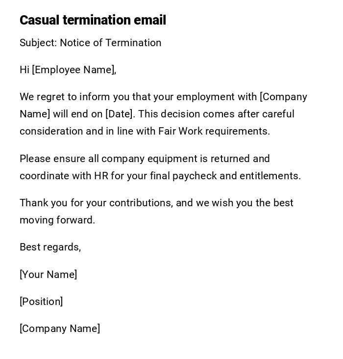 Casual termination email