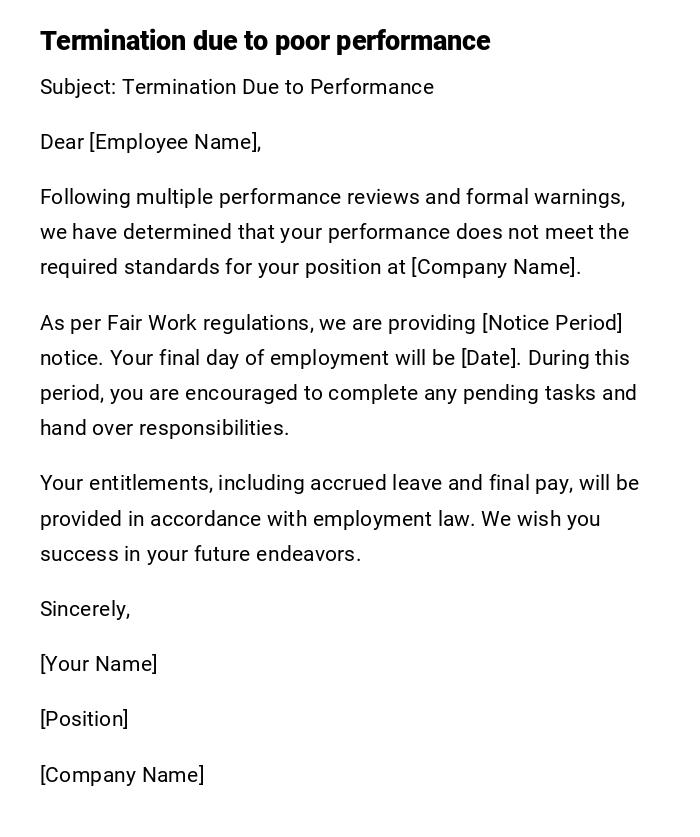 Termination due to poor performance