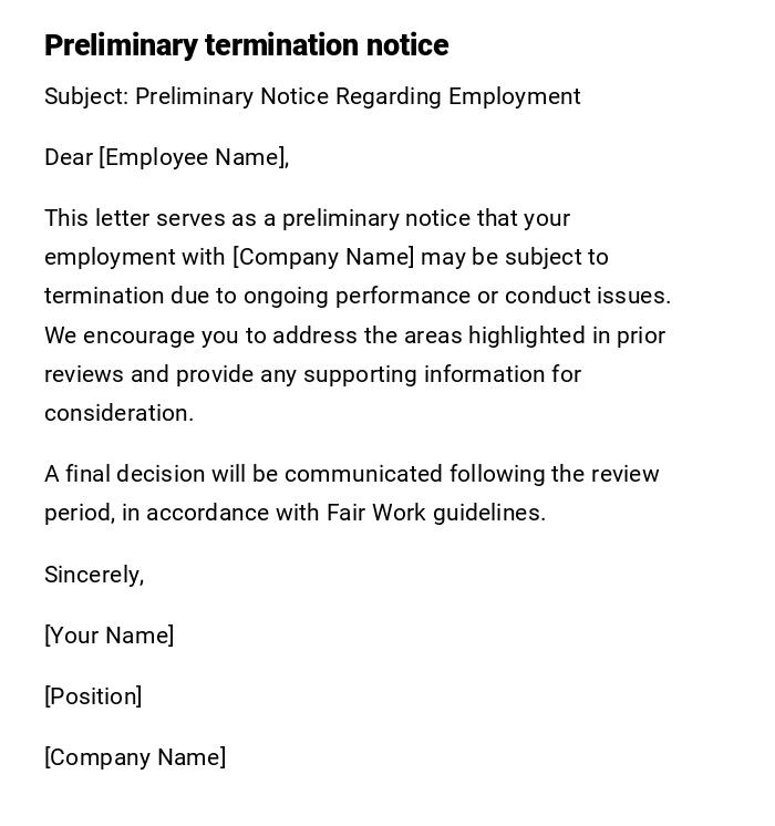 Preliminary termination notice