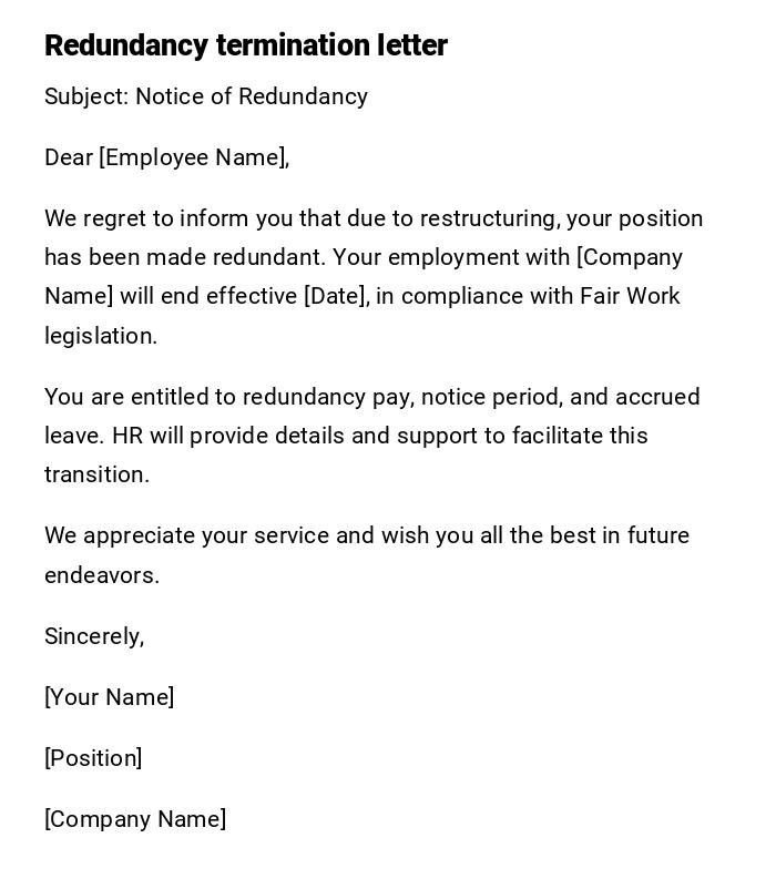 Redundancy termination letter