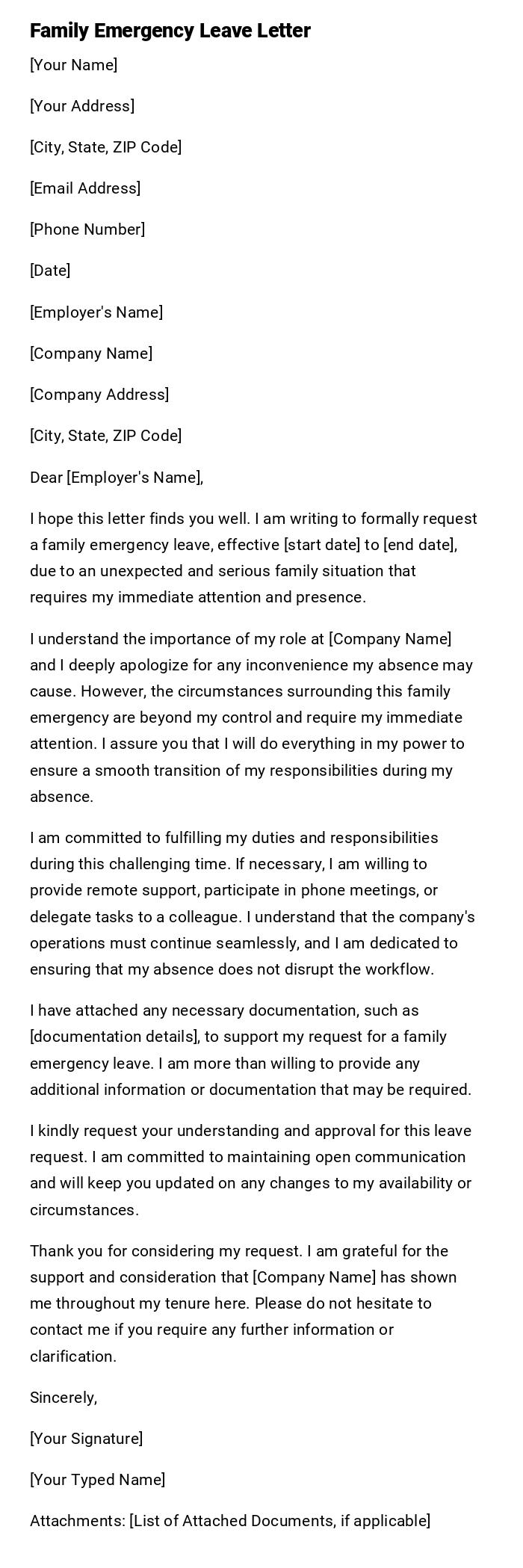 Family Emergency Leave Letter