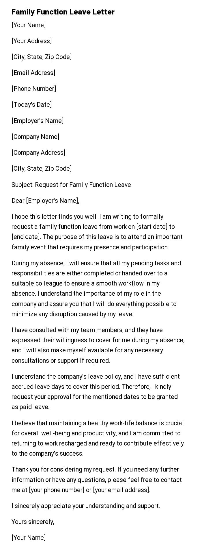 Family Function Leave Letter