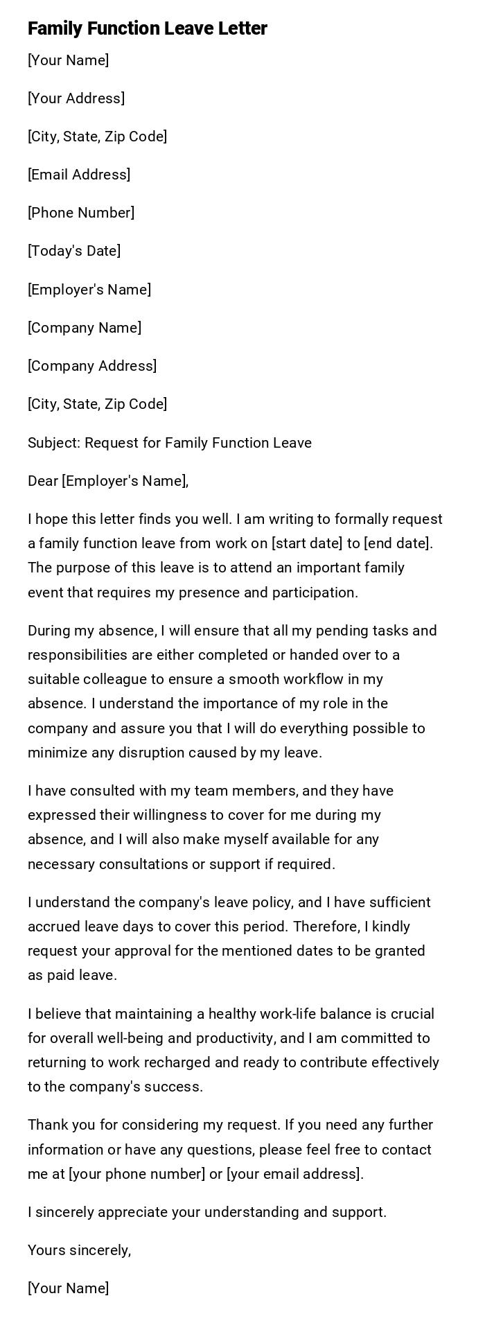 Family Function Leave Letter