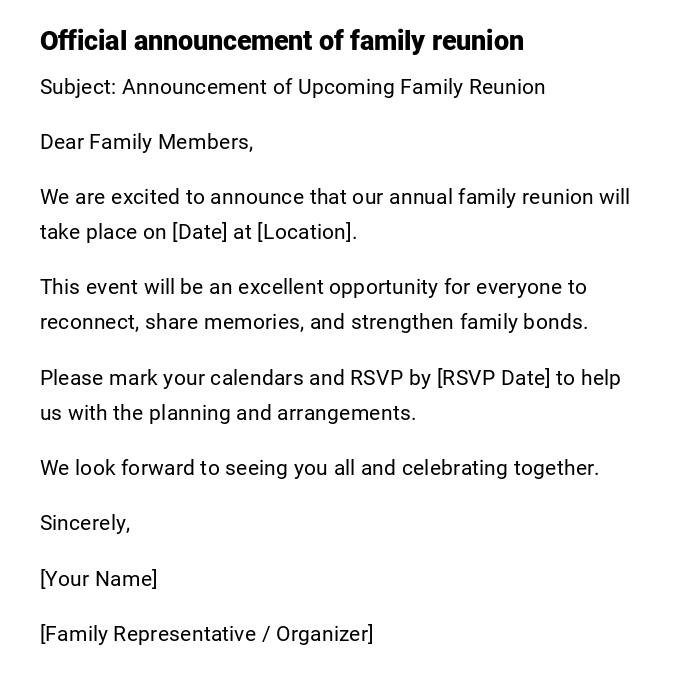 Official announcement of family reunion