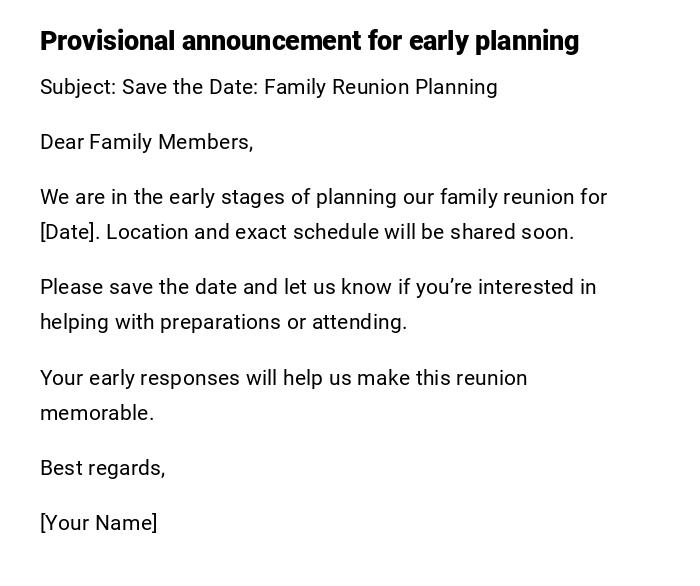 Provisional announcement for early planning