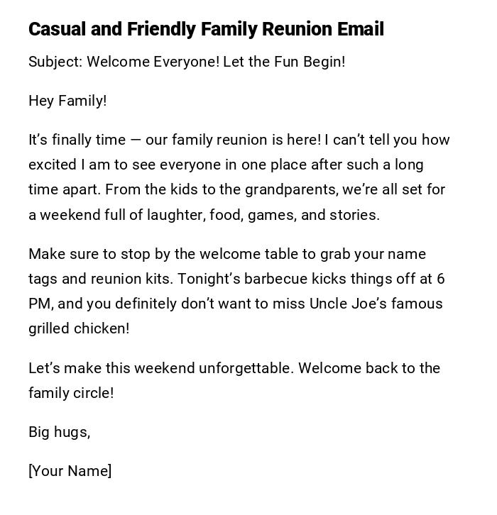Casual and Friendly Family Reunion Email