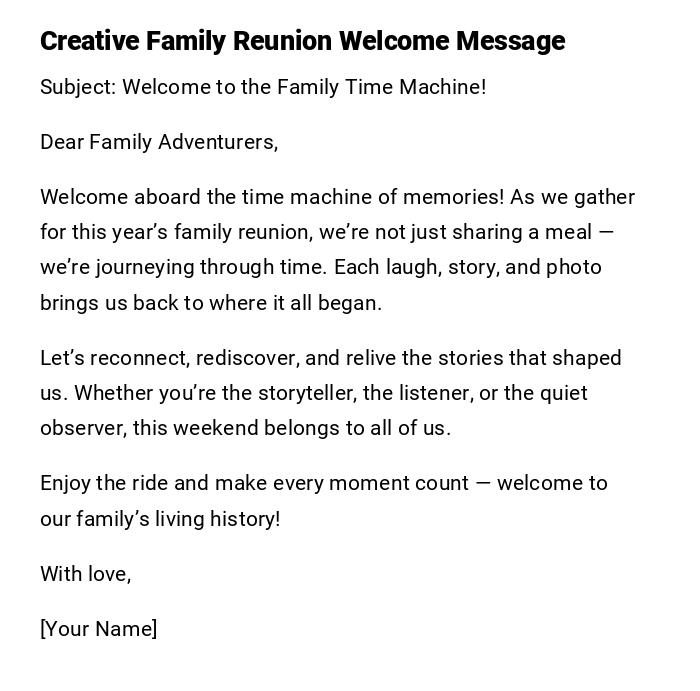 Creative Family Reunion Welcome Message