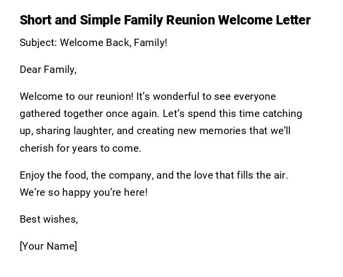 Short and Simple Family Reunion Welcome Letter