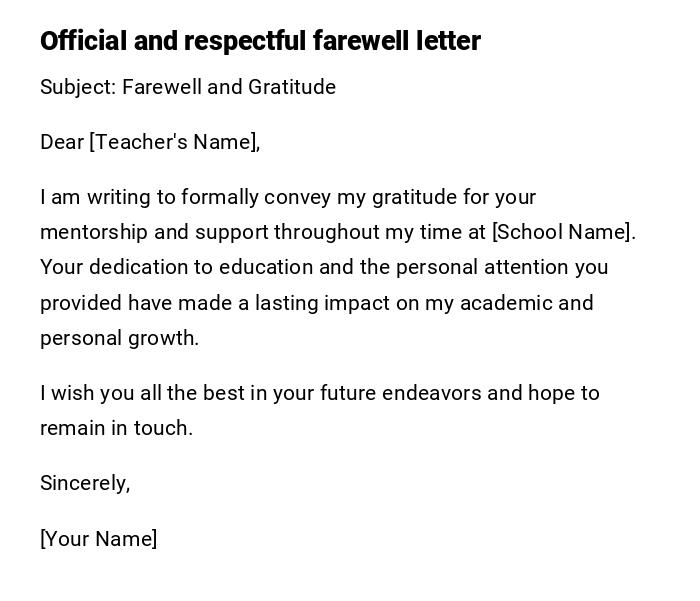 Official and respectful farewell letter Official and respectful farewell letter