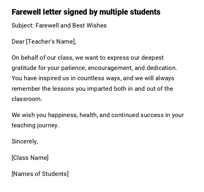 Farewell letter signed by multiple students Farewell letter signed by multiple students