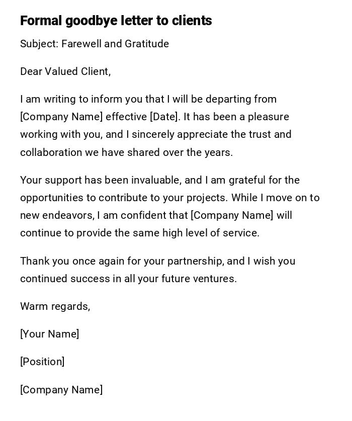 Formal goodbye letter to clients