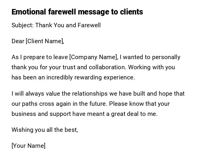 Emotional farewell message to clients
