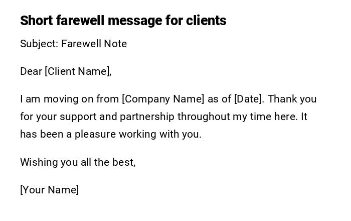 Short farewell message for clients