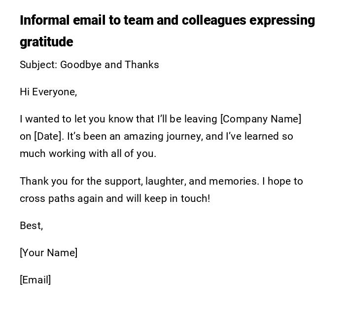 Informal email to team and colleagues expressing gratitude Informal email to team and colleagues expressing gratitude