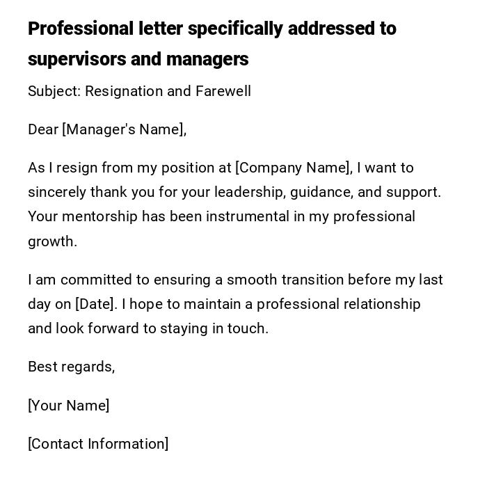 Professional letter specifically addressed to supervisors and managers Professional letter specifically addressed to supervisors and managers