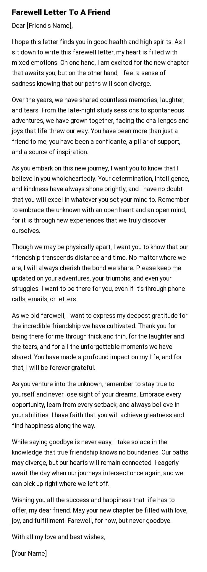 Farewell Letter To A Friend