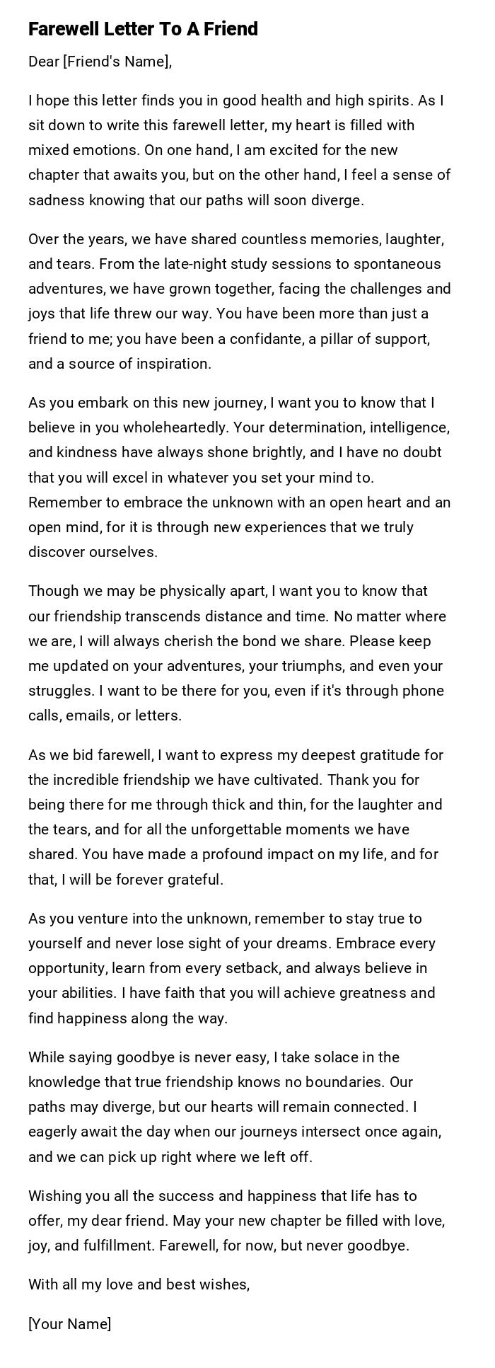 Farewell Letter To A Friend