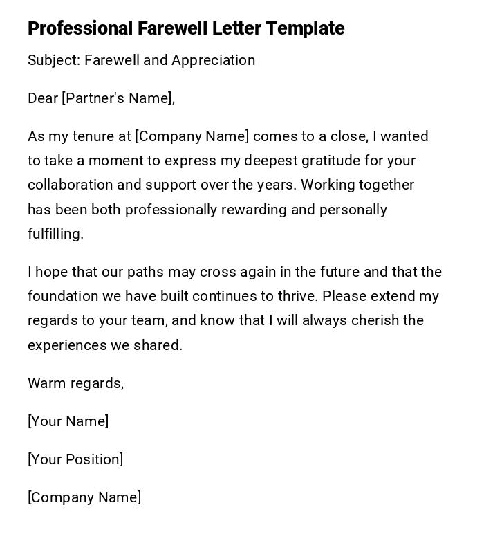 Professional Farewell Letter Template Professional Farewell Letter Template