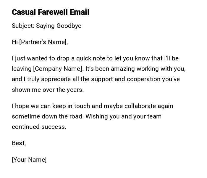 Casual Farewell Email Casual Farewell Email