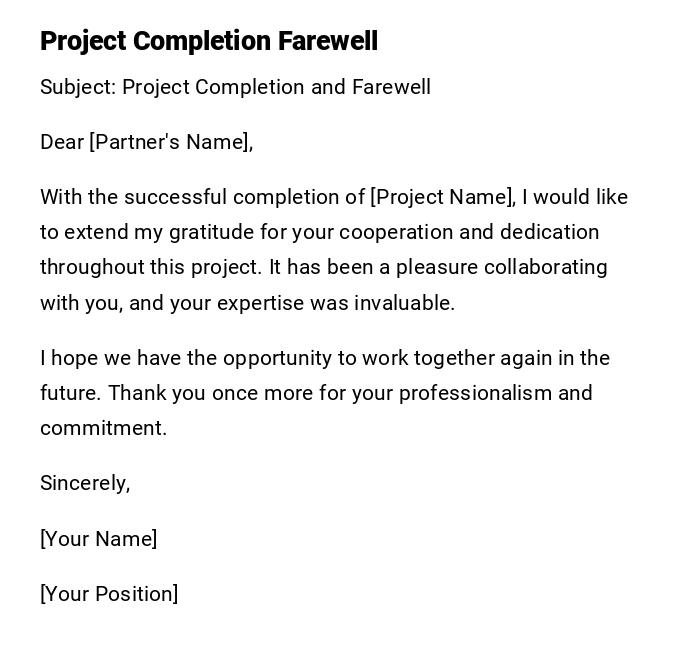 Project Completion Farewell Project Completion Farewell