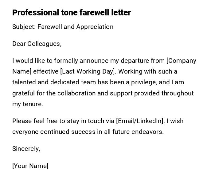 Professional tone farewell letter Professional tone farewell letter