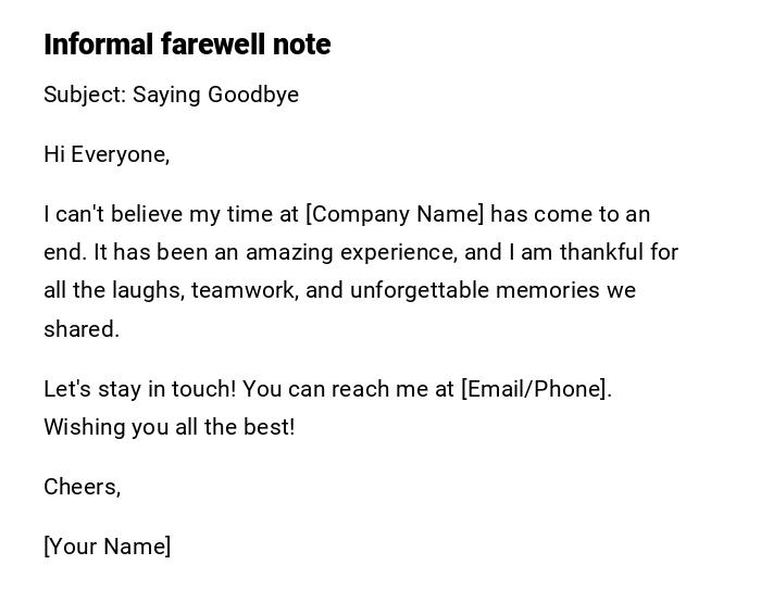 Informal farewell note Informal farewell note