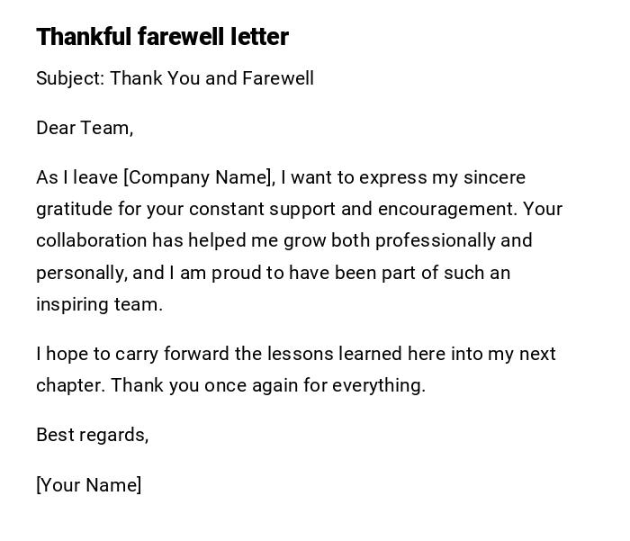 Thankful farewell letter Thankful farewell letter