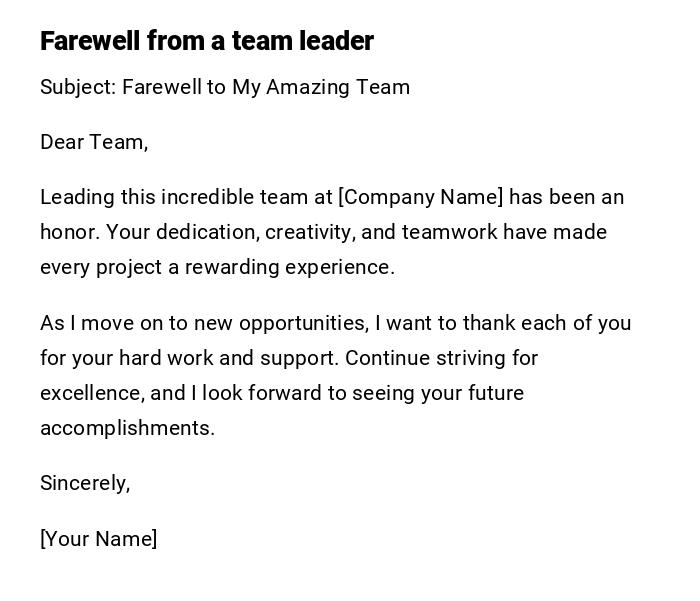 Farewell from a team leader Farewell from a team leader