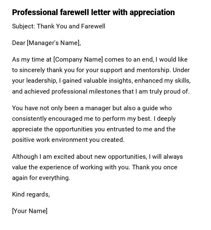 Professional farewell letter with appreciation Professional farewell letter with appreciation