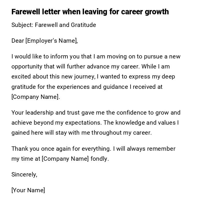 Farewell letter when leaving for career growth Farewell letter when leaving for career growth