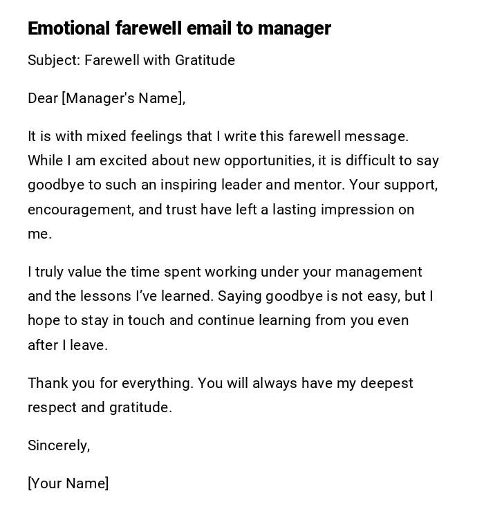 Emotional farewell email to manager Emotional farewell email to manager