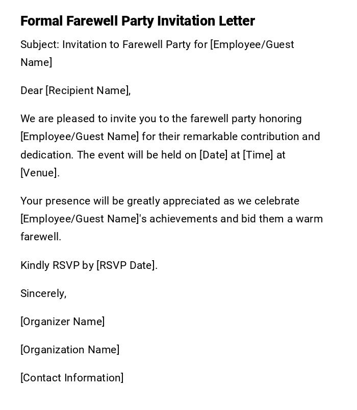 Formal Farewell Party Invitation Letter Formal Farewell Party Invitation Letter